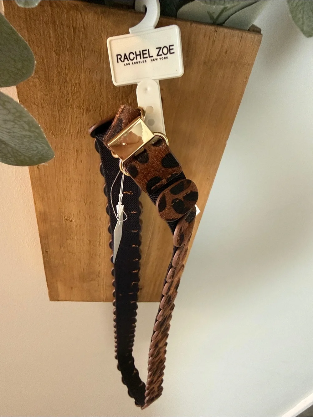 Rachel Zoe Brown Leopard Look Belt with Gold Buckle, L/XL